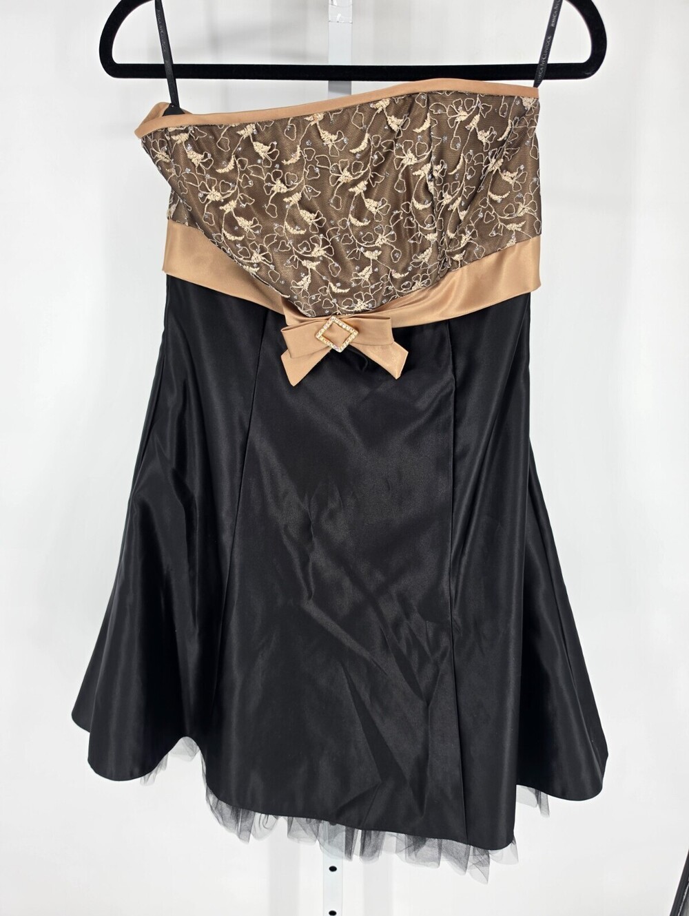 Vtg Jessica McClintock Juniors Sz 11 Strapless A Line Formal Dress Black Gold